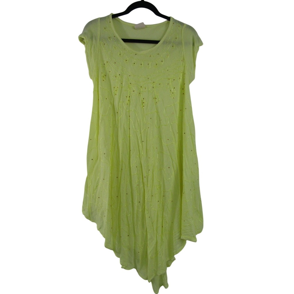 Yellow Rayon Sequin Embroidered Top sz O/S Boho Whimsical Fairy Swim Cover Flow